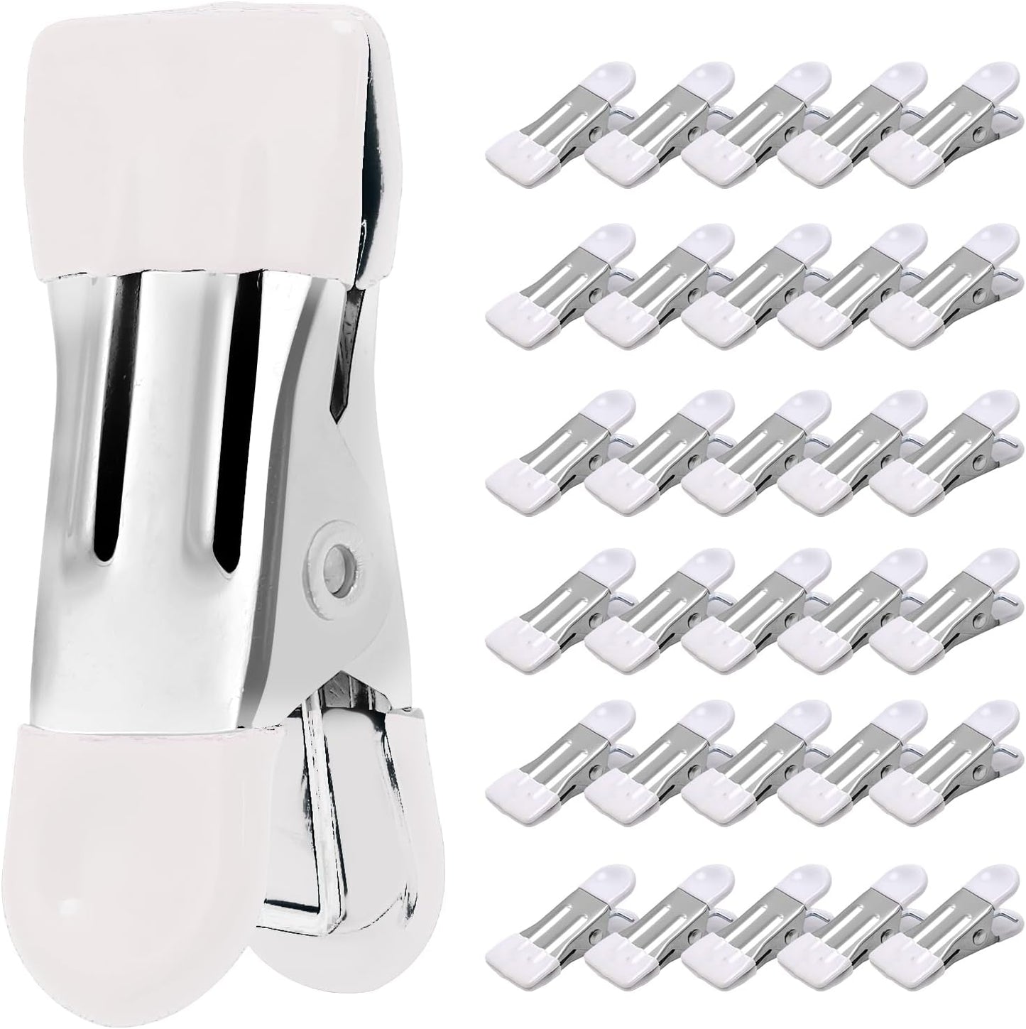 Clothes Pins Heavy Duty, 30 Pack, 2.17 Inch Metal Chip Clips, 6 Colors | Clothespins for Photo Drying Clothesline Laundry Sock, Bag Clips for Food Kitchen Stainless Steel with Rubber