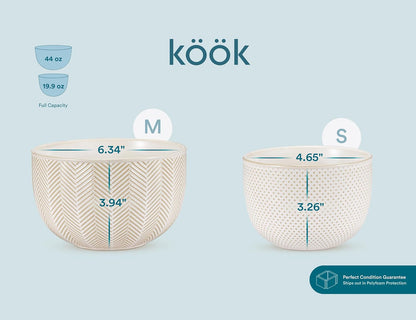 Ceramic Mixing Bowls, Nesting Set of 4, Embossed Kitchen Dishware, Prep, Serving, Gift, Microwave and Dishwasher Safe, 20/44/98/145 oz, Narbonne Collection (Ivory)