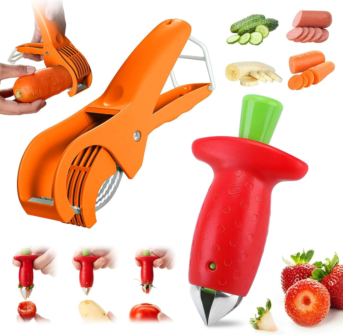 Strawberry Slicer/Cutter/Corer, Strawberry Huller Fruit Leaf Stem Remover Tools,Fruit Cutter, Egg Slicer Kitchen Gadgets, Veggie Strawberry Slicer Tool for Dessert and Cake Decorations (c)