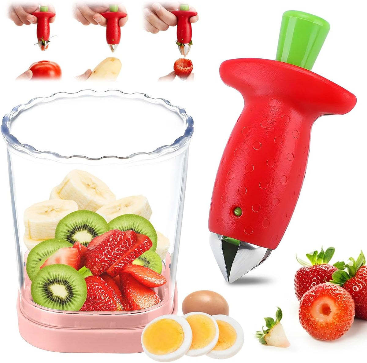 Strawberry Slicer/Cutter/Corer, Strawberry Huller Fruit Leaf Stem Remover Tools,Fruit Cutter, Egg Slicer Kitchen Gadgets, Veggie Strawberry Slicer Tool for Dessert and Cake Decorations (c)