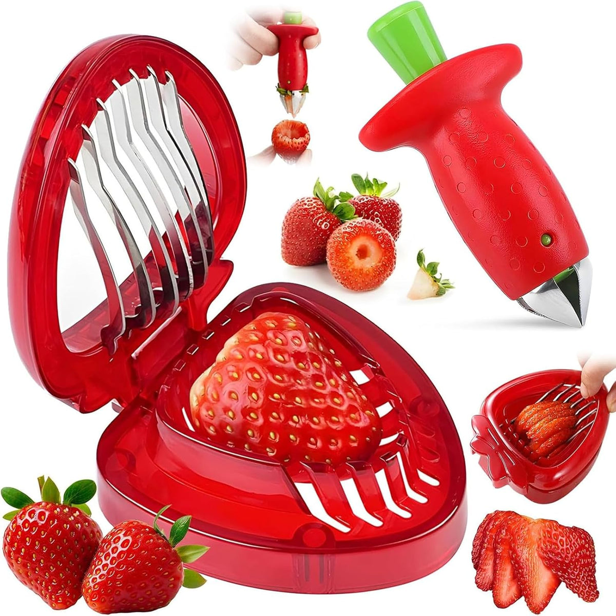 Strawberry Slicer/Cutter/Corer, Strawberry Huller Fruit Leaf Stem Remover Tools,Fruit Cutter, Egg Slicer Kitchen Gadgets, Veggie Strawberry Slicer Tool for Dessert and Cake Decorations (c)