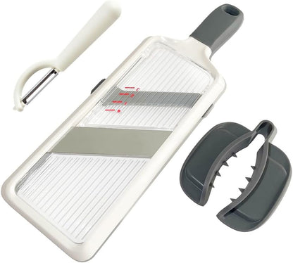 Handheld Mandoline Slicer with Food Holder Mandoline Food Slicer Adjustable Stainless Steel Blades Veggie Chopper & Cheese Grater for Speedy Slicing of Fruits and Vegetables