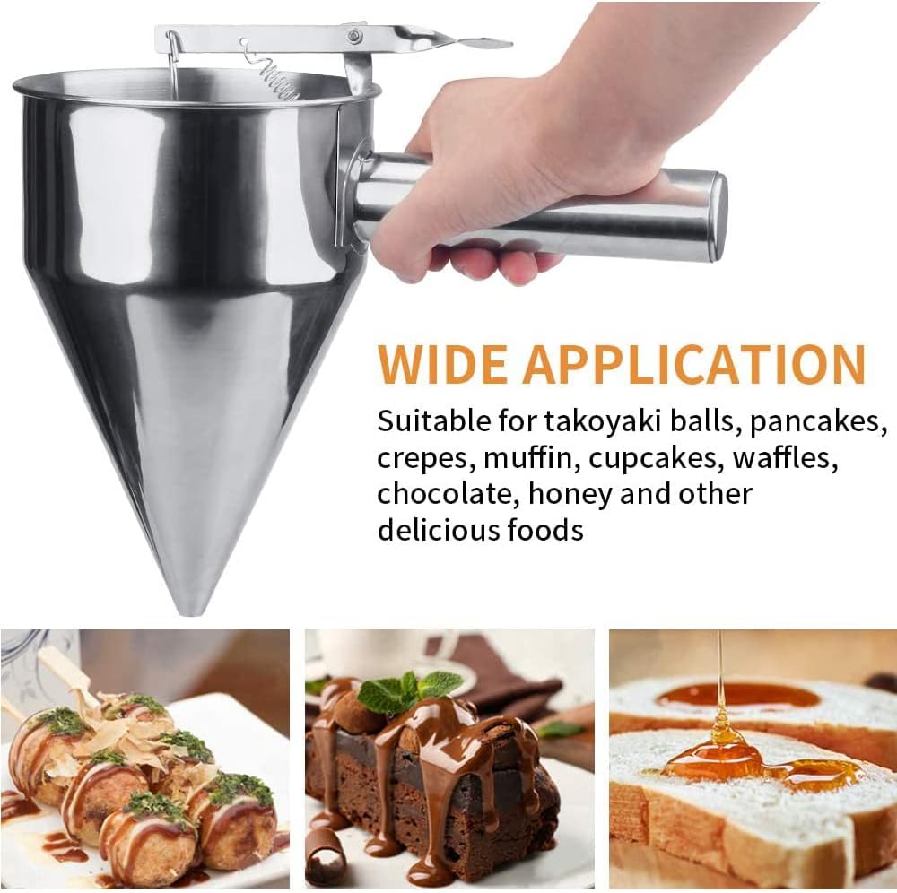 Stainless Steel Pancake Batter Dispenser, Funnel Dispenser with Stand for Takoyaki and Baking