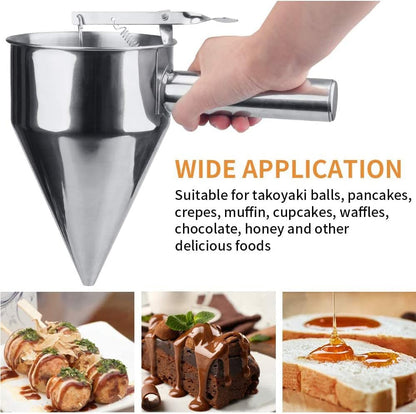 Stainless Steel Pancake Batter Dispenser, Funnel Dispenser with Stand for Takoyaki and Baking