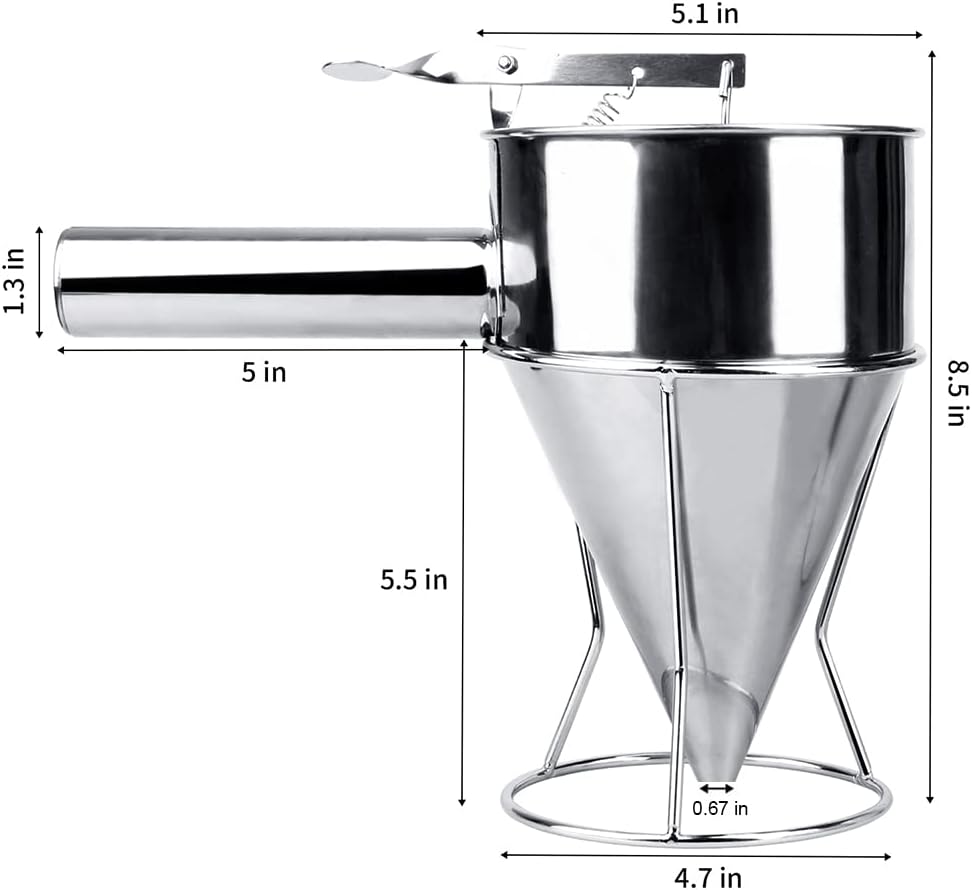 Stainless Steel Pancake Batter Dispenser, Funnel Dispenser with Stand for Takoyaki and Baking