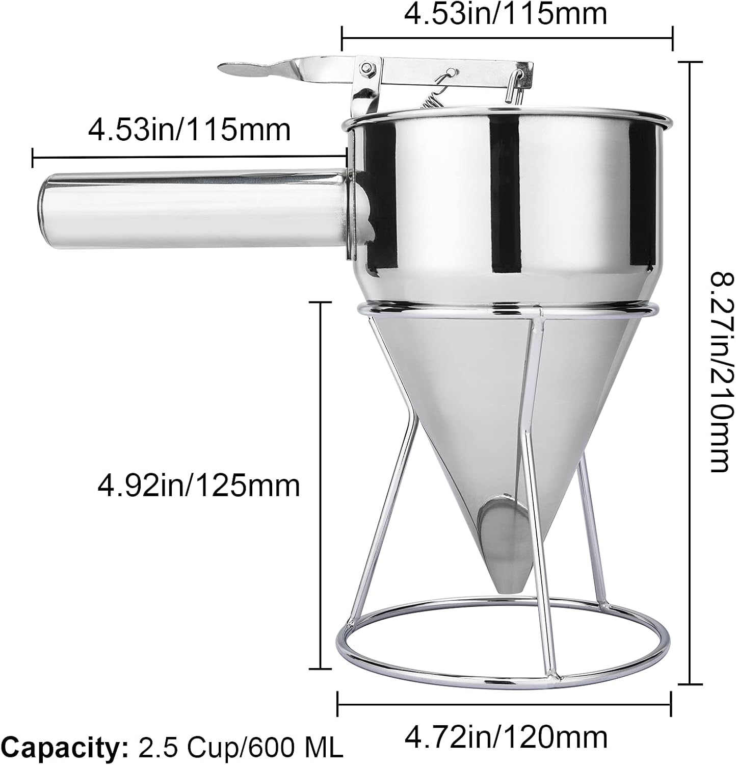 Stainless Steel Pancake Batter Dispenser, Funnel Dispenser with Stand for Takoyaki and Baking