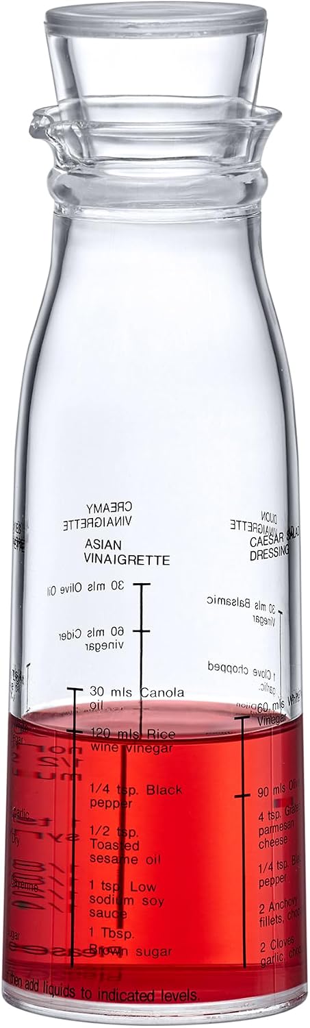 Acrylic Salad Dressing Shaker with Built-In Recipe (12 oz), Plastic Vinaigrette Mixer Bottle for Homemade Dressings, BPA-Free, Dishwasher-Safe, Easy to Measure, Mix, Serve, and Store