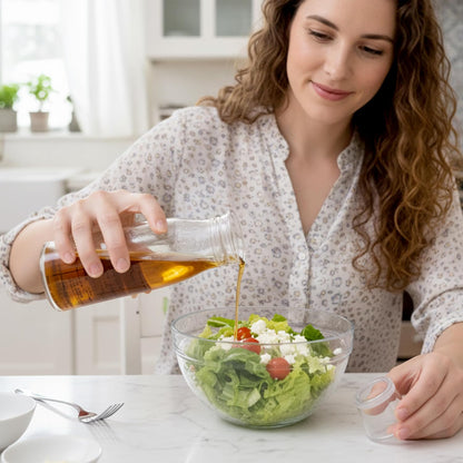 Acrylic Salad Dressing Shaker with Built-In Recipe (12 oz), Plastic Vinaigrette Mixer Bottle for Homemade Dressings, BPA-Free, Dishwasher-Safe, Easy to Measure, Mix, Serve, and Store