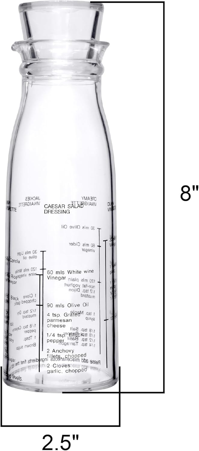 Acrylic Salad Dressing Shaker with Built-In Recipe (12 oz), Plastic Vinaigrette Mixer Bottle for Homemade Dressings, BPA-Free, Dishwasher-Safe, Easy to Measure, Mix, Serve, and Store