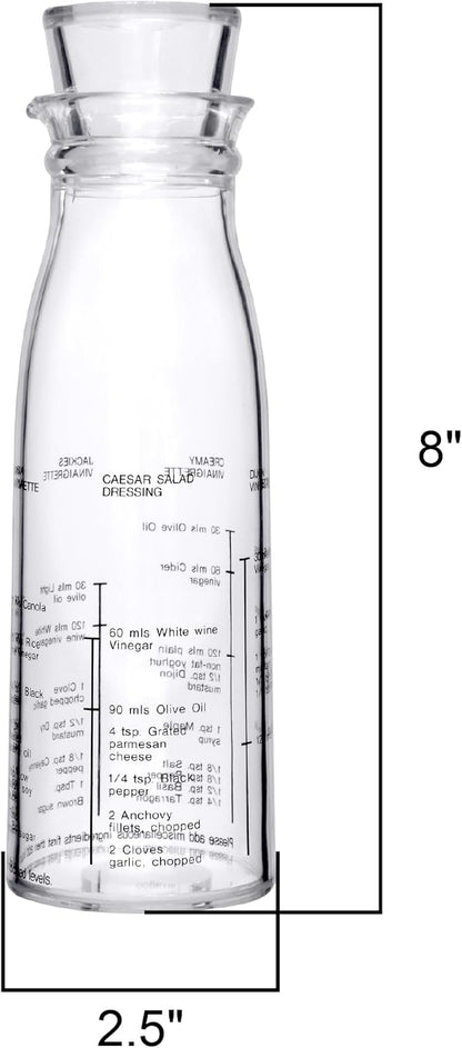 Acrylic Salad Dressing Shaker with Built-In Recipe (12 oz), Plastic Vinaigrette Mixer Bottle for Homemade Dressings, BPA-Free, Dishwasher-Safe, Easy to Measure, Mix, Serve, and Store