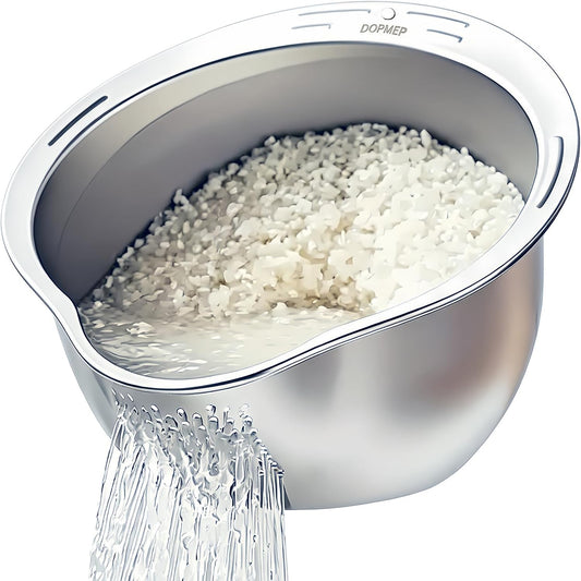 DOPMEP Rice Washer Strainer Bowl Stainless Steel Colander with Side Drainer