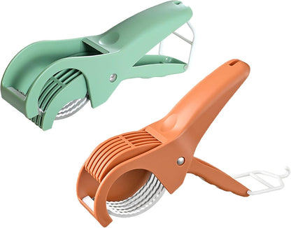 2 Pcs Multifunctional Fruit and Vegetable Slicers, Stainless Steel Cutter With Portable Hook for Banana, Sausage, Cucumber, Strawberry, Green and Orange