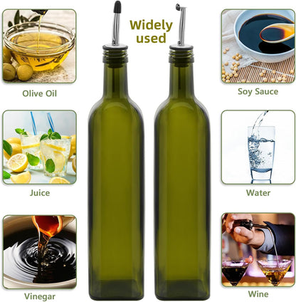 2Pcs 25 oz Olive Oil Dispenser Bottle,750 ml Glass Oil and Vinegar Dispenser Set with Pourers and Funnel ，Oil Bottles for Kitchen Large capacity oil bottles (Green 2pcs)