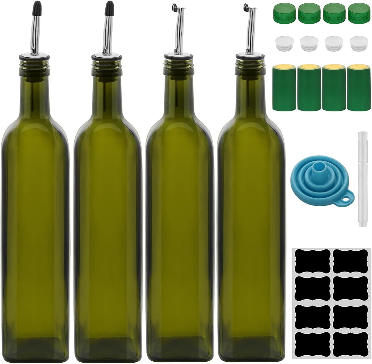 2Pcs 25 oz Olive Oil Dispenser Bottle,750 ml Glass Oil and Vinegar Dispenser Set with Pourers and Funnel ，Oil Bottles for Kitchen Large capacity oil bottles (Green 2pcs)