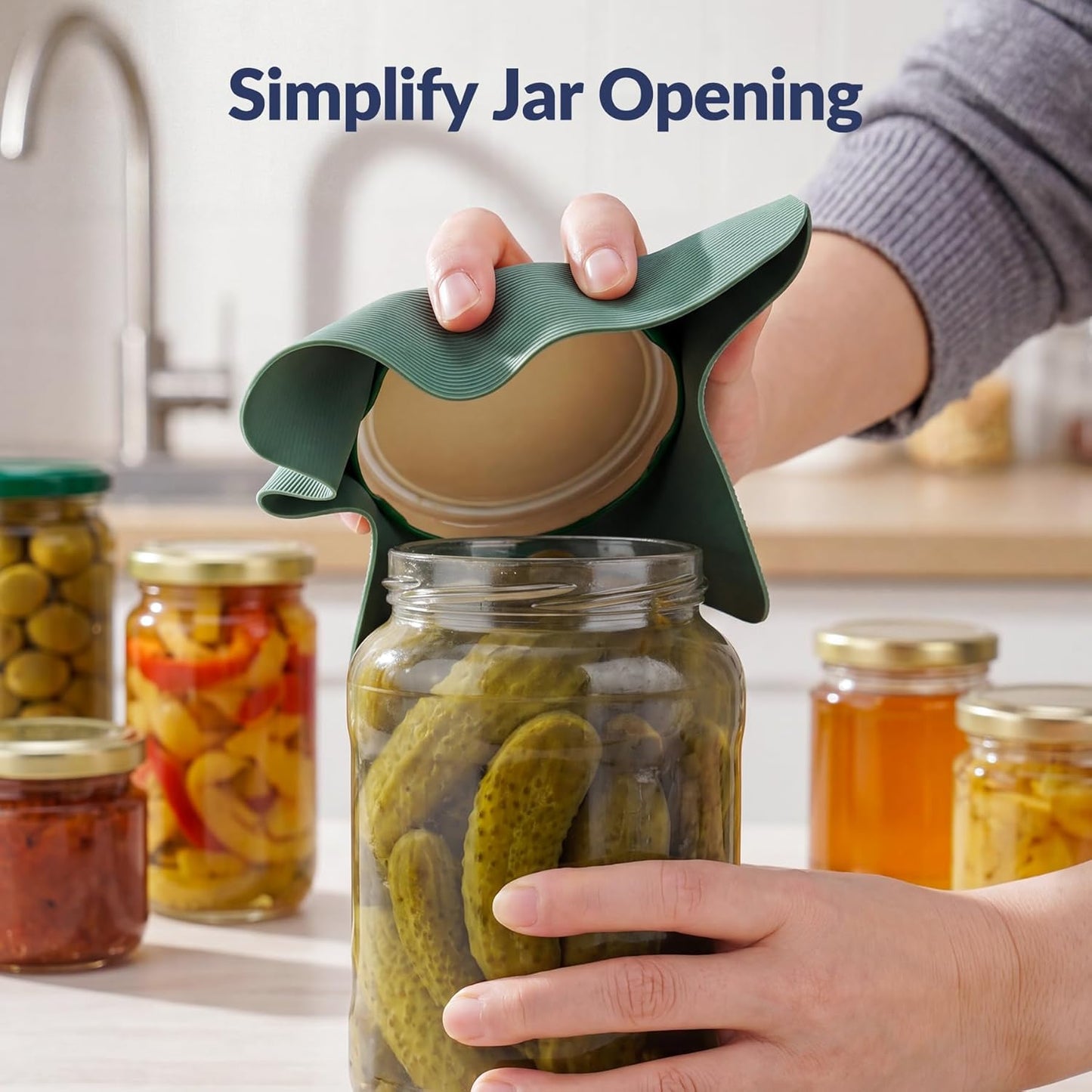 Silicone Jar Opener Gripper Pads, 6 Inch Large Rubber Jar Openers for Seniors with Arthritis & Weak Hands, Food-Grade Non-Slip Bottle Lid Grip, Heat-Resistant Trivet Coaster Mat, Set of 4