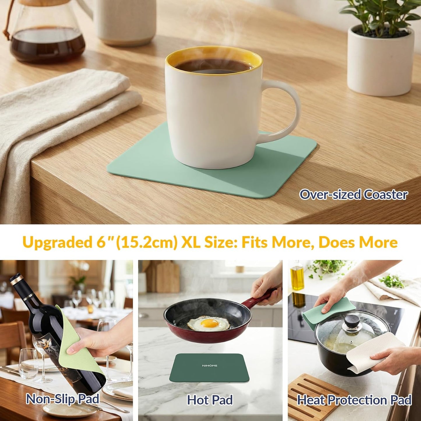 Silicone Jar Opener Gripper Pads, 6 Inch Large Rubber Jar Openers for Seniors with Arthritis & Weak Hands, Food-Grade Non-Slip Bottle Lid Grip, Heat-Resistant Trivet Coaster Mat, Set of 4