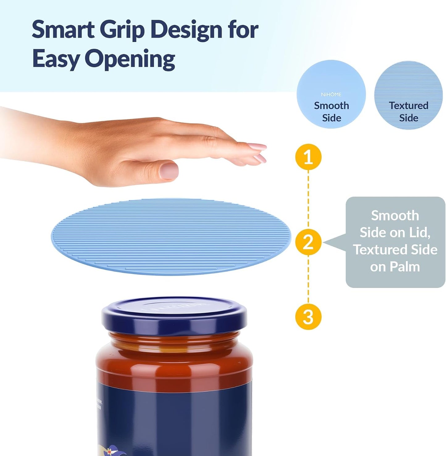 Silicone Jar Opener Gripper Pads, 6 Inch Large Rubber Jar Openers for Seniors with Arthritis & Weak Hands, Food-Grade Non-Slip Bottle Lid Grip, Heat-Resistant Trivet Coaster Mat, Set of 4