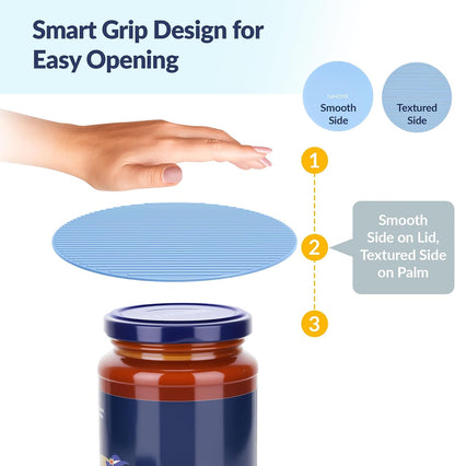 Silicone Jar Opener Gripper Pads, 6 Inch Large Rubber Jar Openers for Seniors with Arthritis & Weak Hands, Food-Grade Non-Slip Bottle Lid Grip, Heat-Resistant Trivet Coaster Mat, Set of 4