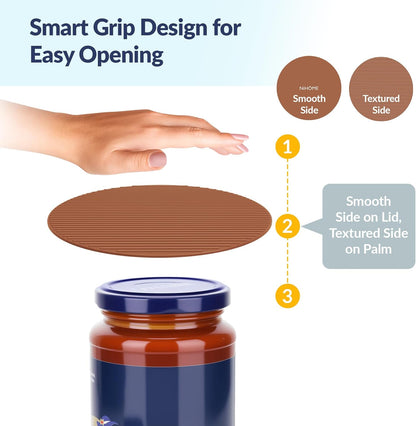 Silicone Jar Opener Gripper Pads, 6 Inch Large Rubber Jar Openers for Seniors with Arthritis & Weak Hands, Food-Grade Non-Slip Bottle Lid Grip, Heat-Resistant Trivet Coaster Mat, Set of 4