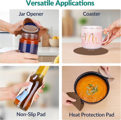 Silicone Jar Opener Gripper Pads, 6 Inch Large Rubber Jar Openers for Seniors with Arthritis & Weak Hands, Food-Grade Non-Slip Bottle Lid Grip, Heat-Resistant Trivet Coaster Mat, Set of 4