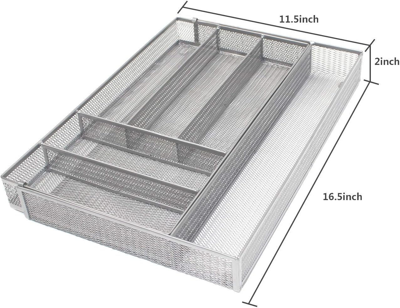 Utensil Drawer Organizer - Expandable Cutlery Tray, Silverware/Flatware Storage Divider for Kitchen, Mesh Designing with Non-slip Rubber Feet (Silver)