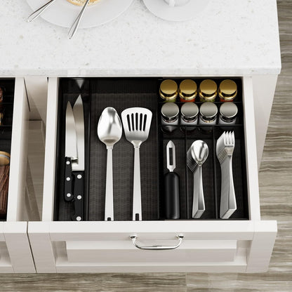 Utensil Drawer Organizer - Expandable Cutlery Tray, Silverware/Flatware Storage Divider for Kitchen, Mesh Designing with Non-slip Rubber Feet (Silver)