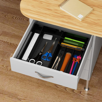 Utensil Drawer Organizer - Expandable Cutlery Tray, Silverware/Flatware Storage Divider for Kitchen, Mesh Designing with Non-slip Rubber Feet (Silver)