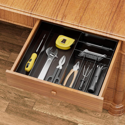Utensil Drawer Organizer - Expandable Cutlery Tray, Silverware/Flatware Storage Divider for Kitchen, Mesh Designing with Non-slip Rubber Feet (Silver)