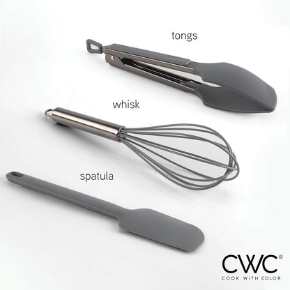Stainless Steel Silicone Tipped Kitchen & BBQ Tongs Set, Utensils, Grey