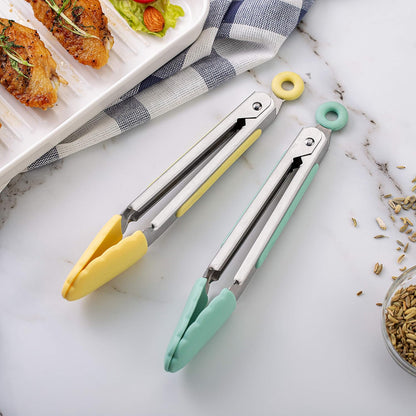 Stainless Steel Silicone Tipped Kitchen & BBQ Tongs Set, Utensils, Grey