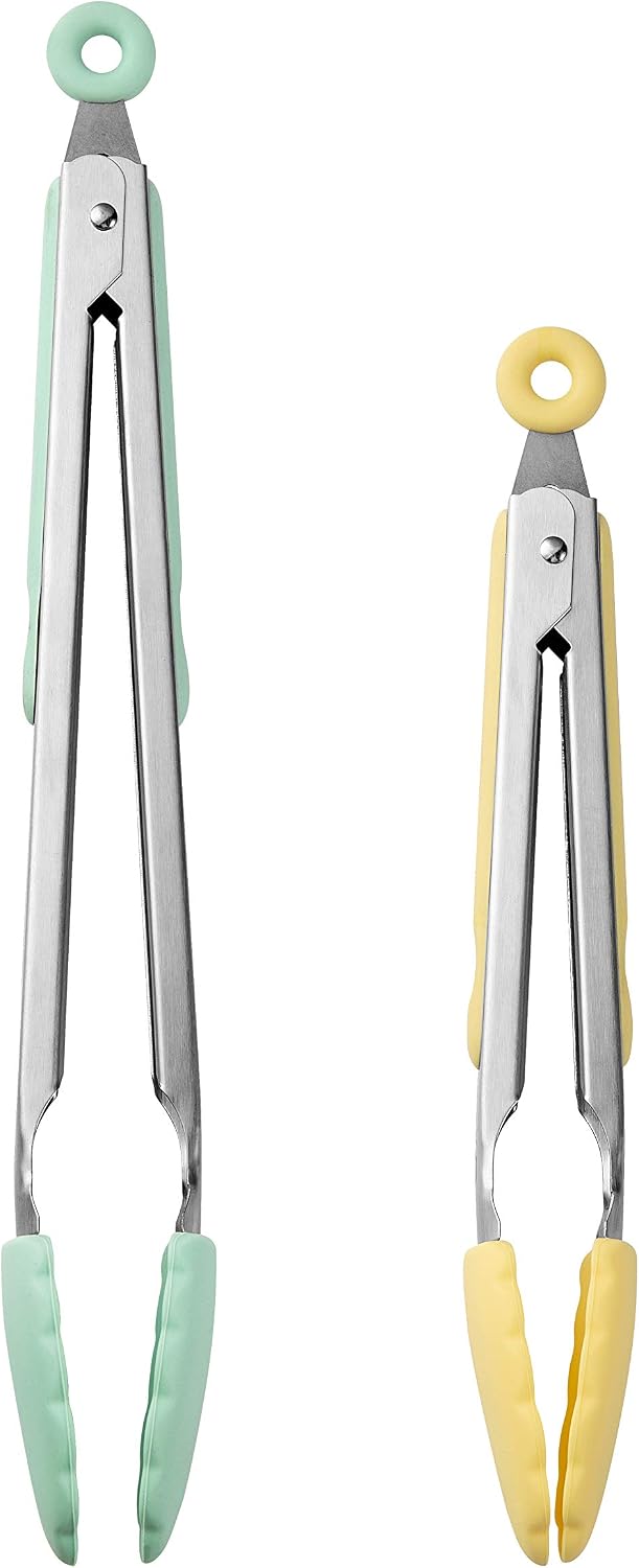 Stainless Steel Silicone Tipped Kitchen & BBQ Tongs Set, Utensils, Grey