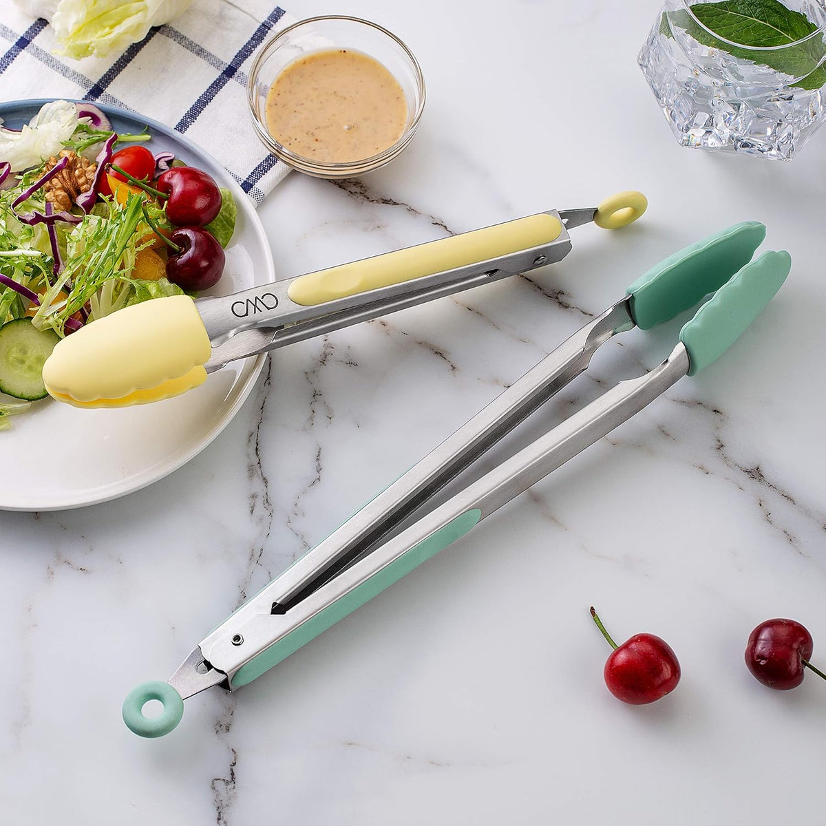 Stainless Steel Silicone Tipped Kitchen & BBQ Tongs Set, Utensils, Grey