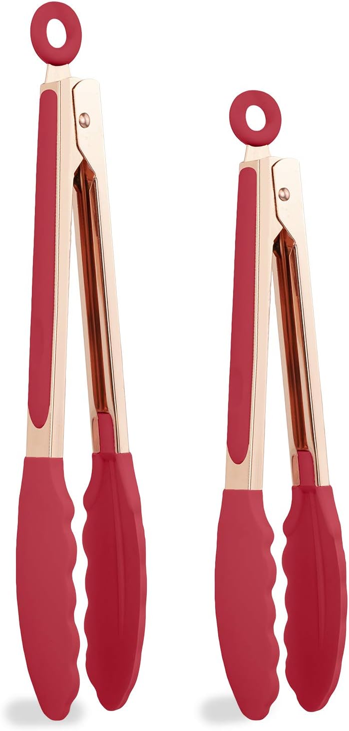 Stainless Steel Silicone Tipped Kitchen & BBQ Tongs Set, Utensils, Grey