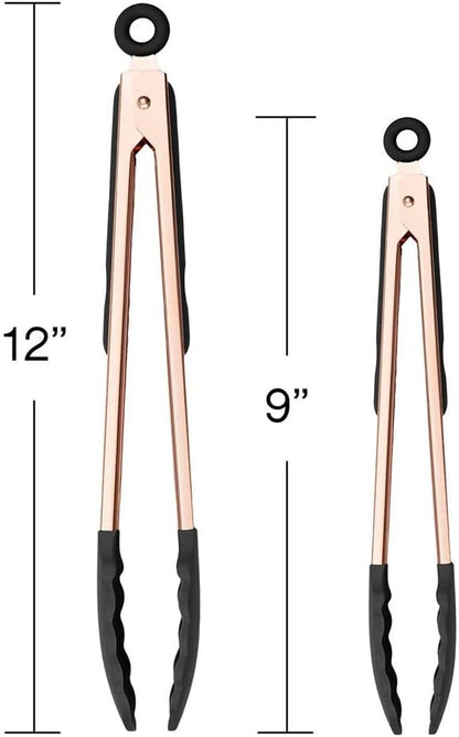 Stainless Steel Silicone Tipped Kitchen & BBQ Tongs Set, Utensils, Grey