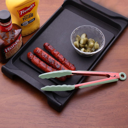 Stainless Steel Silicone Tipped Kitchen & BBQ Tongs Set, Utensils, Grey