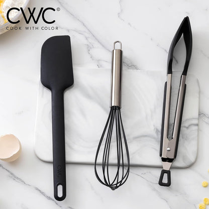 Stainless Steel Silicone Tipped Kitchen & BBQ Tongs Set, Utensils, Grey