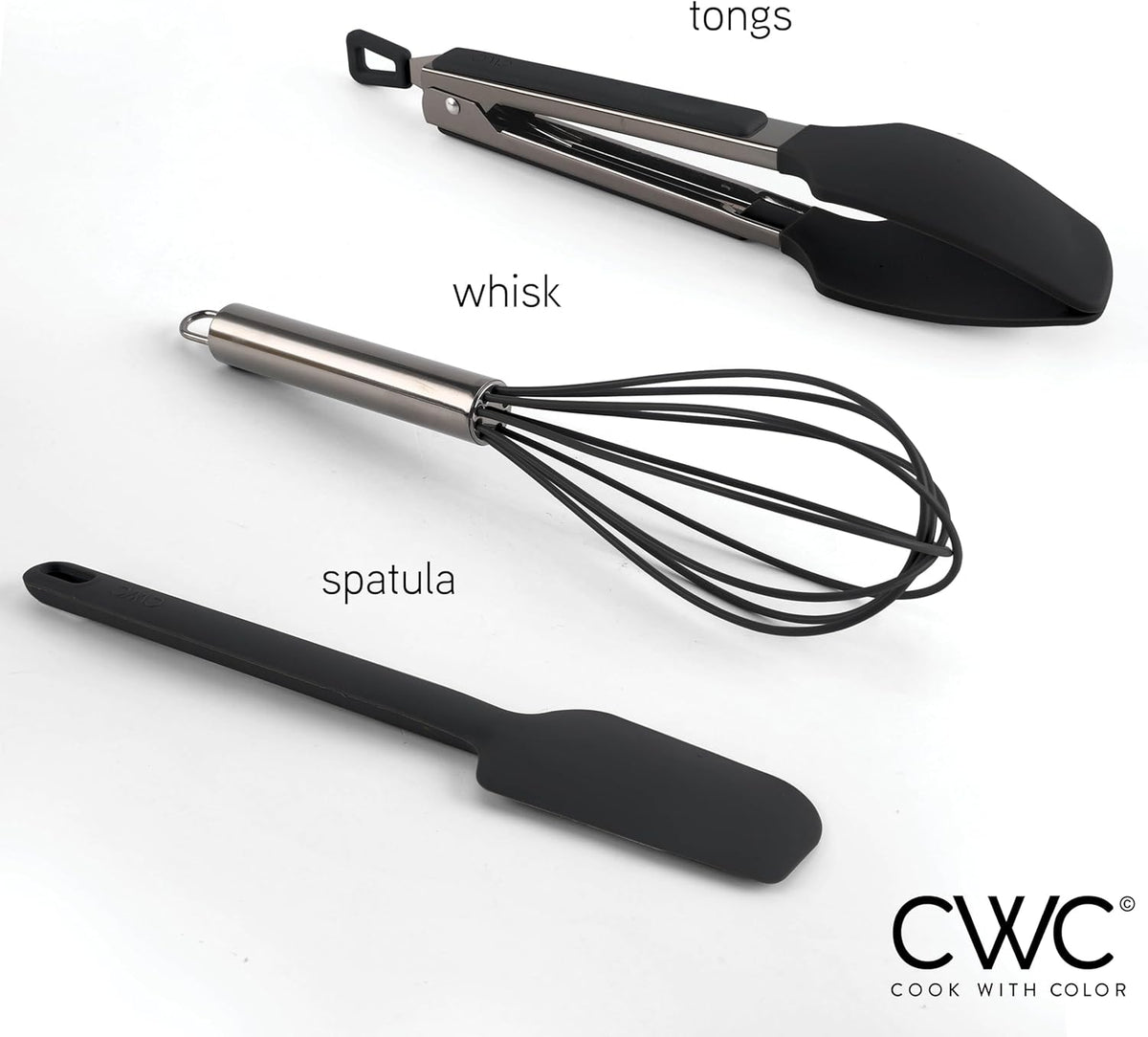 Stainless Steel Silicone Tipped Kitchen & BBQ Tongs Set, Utensils, Grey