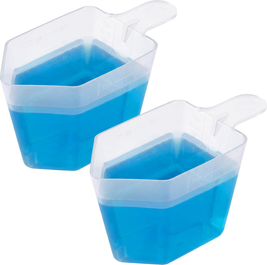 2Pcs 4oz Plastic Measuring Cups Clear Measuring Scoop Lawn Garden Measuring Cups with Easy-Read Scale for Protein Powder,Chemicals,Oil,Pool