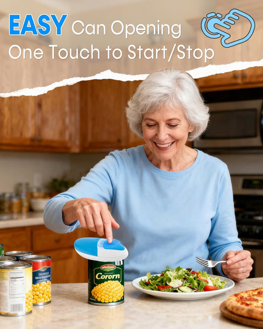 Electric Can Opener for Seniors: Easy to Use One Touch Hand Free Side-Cut | Smooth Edge, Battery Operated, Power Motor Fits All Can Sizes, Cordless Easy to Clean for Kitchen