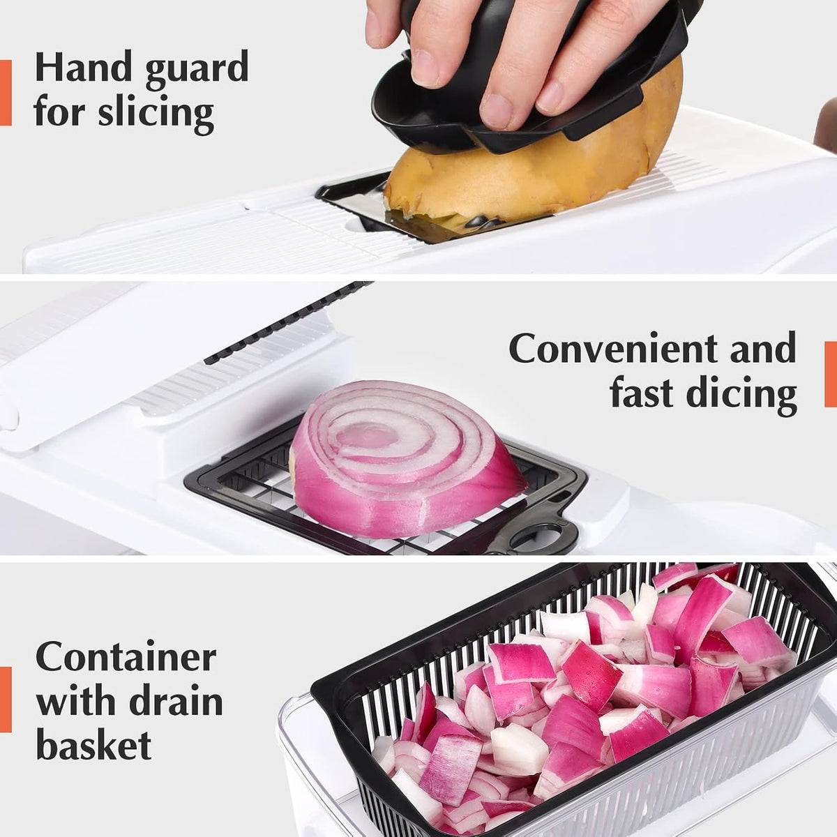 Vegetable Chopper Mandoline Slicer Grey - 12 in 1 Interchangeable Blades Food Chopper with Container, Hand Guard & Drainer, Veggie Dicer Kitchen Gadget for Onion, Cucumber, Tomato, Fruit