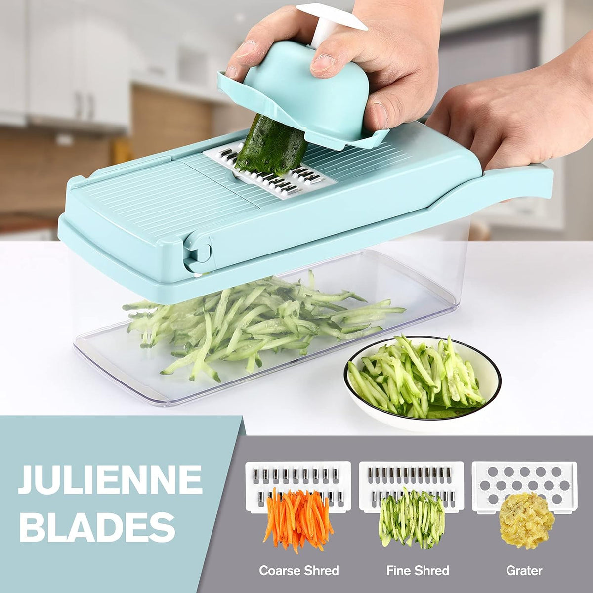 Vegetable Chopper Mandoline Slicer Grey - 12 in 1 Interchangeable Blades Food Chopper with Container, Hand Guard & Drainer, Veggie Dicer Kitchen Gadget for Onion, Cucumber, Tomato, Fruit
