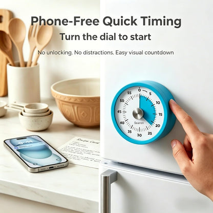 Magnetic Visual Kitchen Timer, 60 Minute Countdown Timer with LED Alert, Turn the Dial to Start, No Winding Needed for Cooking, Baking, Meal Prep & Daily Kitchen Tasks (Blue)