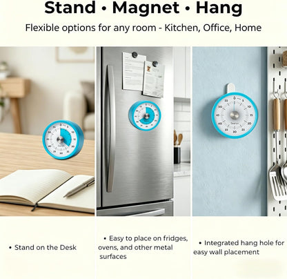 Magnetic Visual Kitchen Timer, 60 Minute Countdown Timer with LED Alert, Turn the Dial to Start, No Winding Needed for Cooking, Baking, Meal Prep & Daily Kitchen Tasks (Blue)