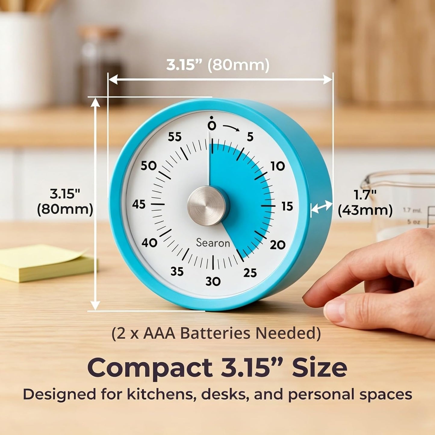 Magnetic Visual Kitchen Timer, 60 Minute Countdown Timer with LED Alert, Turn the Dial to Start, No Winding Needed for Cooking, Baking, Meal Prep & Daily Kitchen Tasks (Blue)