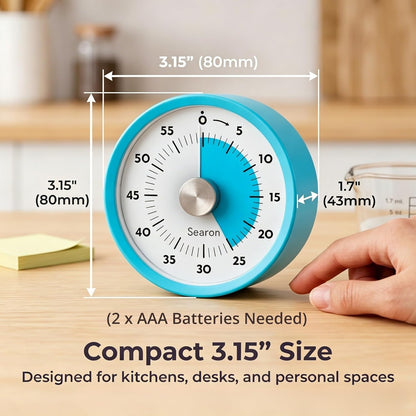 Magnetic Visual Kitchen Timer, 60 Minute Countdown Timer with LED Alert, Turn the Dial to Start, No Winding Needed for Cooking, Baking, Meal Prep & Daily Kitchen Tasks (Blue)