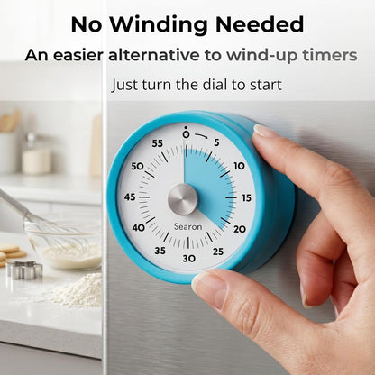 Magnetic Visual Kitchen Timer, 60 Minute Countdown Timer with LED Alert, Turn the Dial to Start, No Winding Needed for Cooking, Baking, Meal Prep & Daily Kitchen Tasks (Blue)
