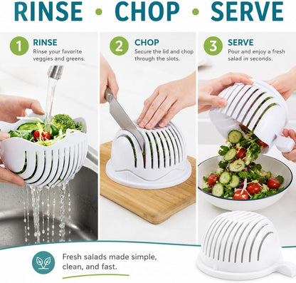 Salad Chopper Bowl with Slits, Fruit Vegetable Cutter, Blue
