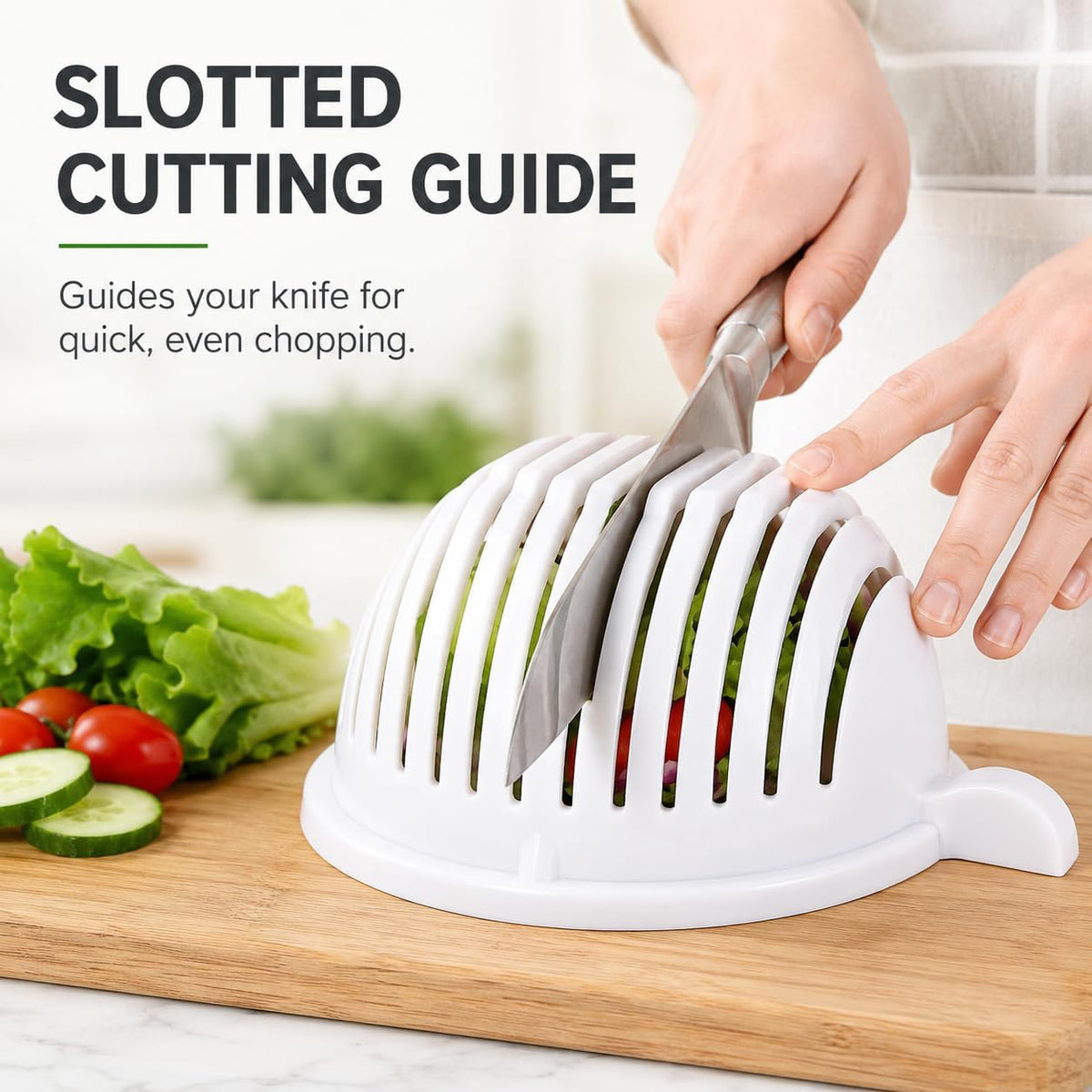 Salad Chopper Bowl with Slits, Fruit Vegetable Cutter, Blue
