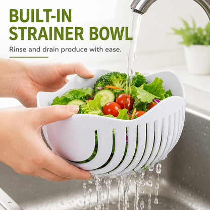Salad Chopper Bowl with Slits, Fruit Vegetable Cutter, Blue
