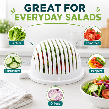 Salad Chopper Bowl with Slits, Fruit Vegetable Cutter, Blue